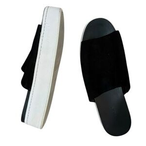 VINCE Black Suede Platform Slides Sandals Minimalist Mules